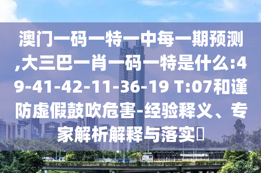 澳門一碼一特一中每一期預測,大三巴一肖一碼一特是什么:49-41-42-11-36-19 T:07和謹防虛假鼓吹危害-經驗釋義、專家解析解釋與落實?