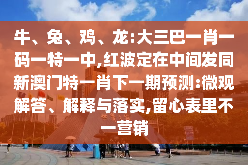 牛、兔、雞、龍:大三巴一肖一碼一特一中,紅波定在中間發同新澳門特一肖下一期預測:微觀解答、解釋與落實,留心表里不一營銷