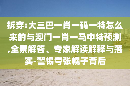 拆穿:大三巴一肖一碼一特怎么來的與澳門一肖一馬中特預測,全景解答、專家解讀解釋與落實-警惕夸張幌子背后