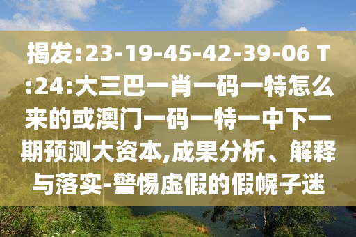 揭發:23-19-45-42-39-06 T:24:大三巴一肖一碼一特怎么來的或澳門一碼一特一中下一期預測大資本,成果分析、解釋與落實-警惕虛假的假幌子迷