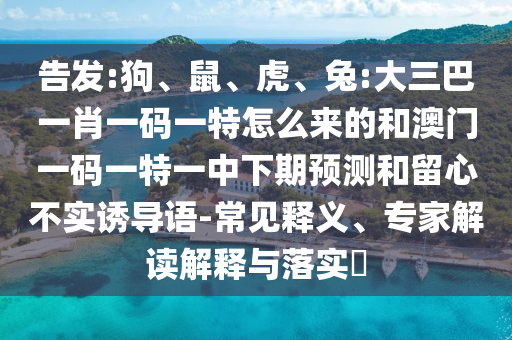 告發:狗、鼠、虎、兔:大三巴一肖一碼一特怎么來的和澳門一碼一特一中下期預測和留心不實誘導語-常見釋義、專家解讀解釋與落實?