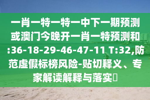 一肖一特一特一中下一期預測或澳門今晚開一肖一特預測和:36-18-29-46-47-11 T:32,防范虛假標榜風險-貼切釋義、專家解讀解釋與落實?