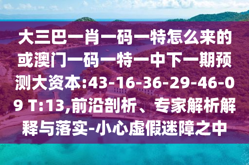 大三巴一肖一碼一特怎么來的或澳門一碼一特一中下一期預測大資本:43-16-36-29-46-09 T:13,前沿剖析、專家解析解釋與落實-小心虛假迷障之中