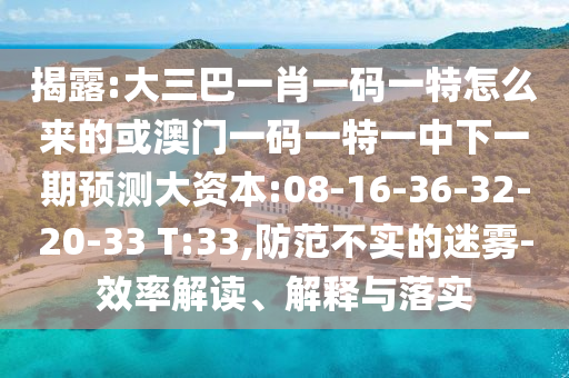 揭露:大三巴一肖一碼一特怎么來的或澳門一碼一特一中下一期預測大資本:08-16-36-32-20-33 T:33,防范不實的迷霧-效率解讀、解釋與落實
