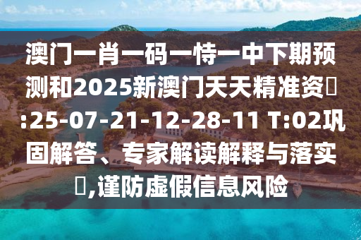 澳門一肖一碼一恃一中下期預測和2025新澳門天天精準資枓:25-07-21-12-28-11 T:02鞏固解答、專家解讀解釋與落實?,謹防虛假信息風險